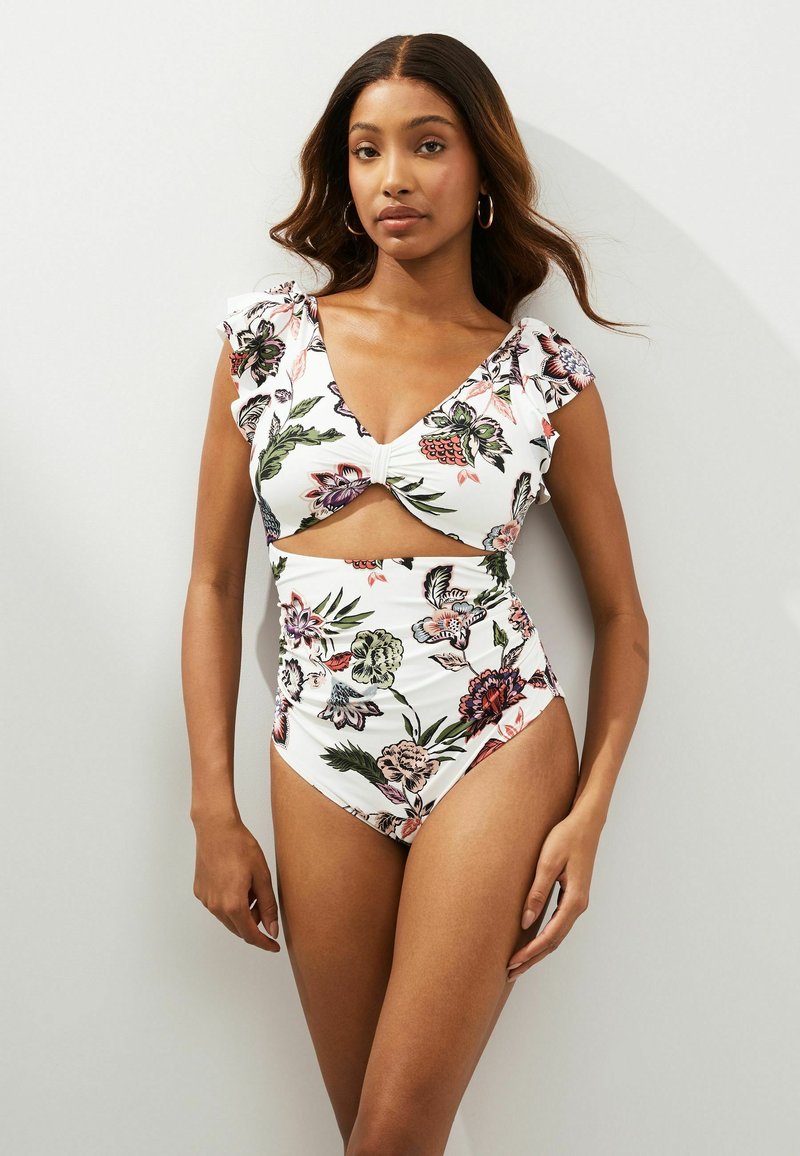 Next - MATERNITY FRILL - Costum de baie - ecru pink floral, Extindeți