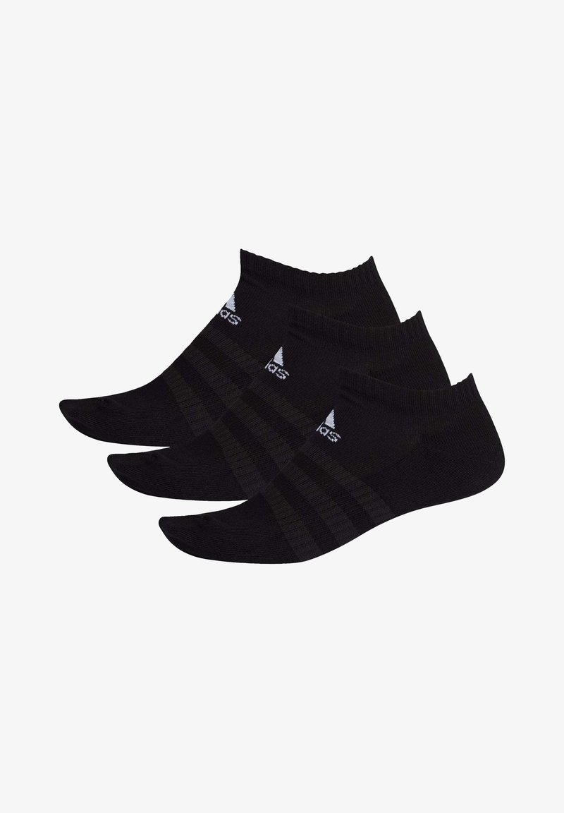 Zwarte enkel sokken van zacht materiaal, met een geribbelde manchet en een subtiele streepdessin. Set van drie, ontworpen voor comfort en duurzaamheid.