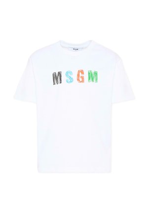 T-shirt bianca a maniche corte con lettere "MSGM" multicolori in stile schizzo al centro del petto.