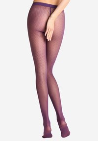 Collant viola a motivo con una texture trasparente e liscia, caratterizzati da un design geometrico e una vita comoda. Adatti per vari outfit.