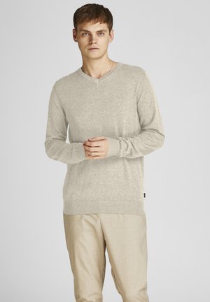 JJEEMIL V-NECK NOOS - Strickpullover - oatmeal