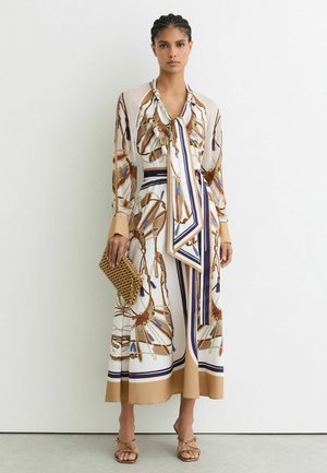 REGULAR FIT-ELLIE FOULARD-PRINT TIE-NECK MIDI - Päevakleit - ivory neutral