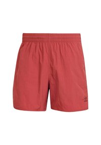 Shorts da bagno rossi Adidas con vita elasticizzata e piccolo logo ricamato sulla gamba destra in basso.