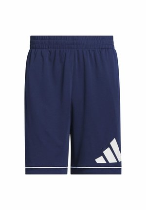 Námořnické sportovní šortky vyrobené z lehké tkaniny, s elastickým pasem, bílými akcentujícími proužky a kontrastním bílým logem na levé straně.