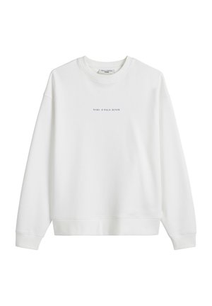 Witte sweatshirt met ronde hals en lange mouwen. Heeft een klein blauw "MARC O'POLO DENIM" logo gecentreerd op de borst. Zachte stof.