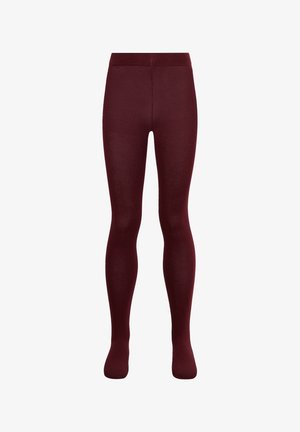 Bordeauxfarbene Strumpfhosen aus einem glatten, dehnbaren Stoff. Das Design verfügt über einen hohen Bund und eine nahtlose Zehenpartie für Komfort und Passform.