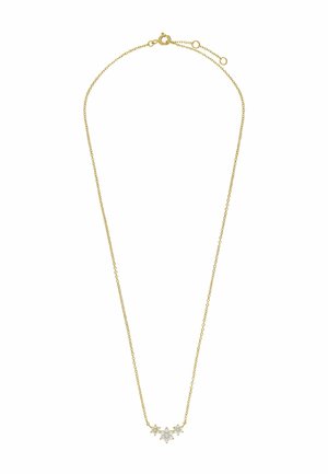 Fijne gouden ketting met een cluster van kleine fonkelende stervormige hangers gecentreerd aan de onderkant.