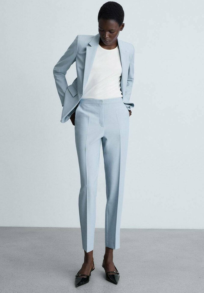 Pantalon En Lin Bleu Pastel Mango - Taille 38 - Revers Au Bas - Neuf Avec Étiquettes