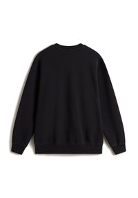Sort sweatshirt med rund hals, ribbede manchetter og kant, med en enkel, glat tekstur og en oversized pasform. Ingen synlige logoer eller mønstre.