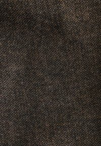 Textured fabric in dark brown tones with a woven pattern. Material appears soft, with visible fibers and subtle variations in color.