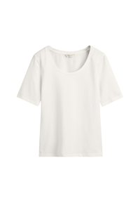 Vit kortärmad T-shirt i bomull med rund halsringning och avslappnad passform. Slät textur, med en minimalistisk design utan utsmyckningar.