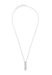 Collana in argento con pendente rettangolare. Il pendente è piatto e lucidato, appeso a una delicata catena a perline con chiusura regolabile.