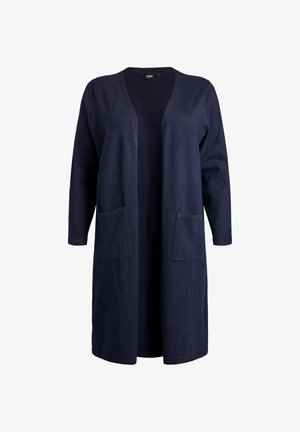 Cardigan bleu marine à manches longues, devant ouvert et deux poches avant. Confectionné dans un tissu doux et texturé avec une coupe décontractée.
