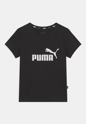Czarny bawełniany t-shirt z krótkim rękawem, z dużym białym logo "PUMA" oraz sylwetką pumy z przodu. Okrągły dekolt, regularny krój.
