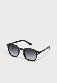 Schwarze Sonnenbrille mit runder Form, mit Verlaufsgläsern und metallischen Akzenten an den Bügeln. Hergestellt aus langlebigem Kunststoffmaterial.