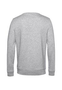 Šedá mikina, směs bavlny, kulatý výstřih, dlouhé rukávy, žebrované manžety a lem, hladká textura, minimalistický design, žádné viditelné vzory.