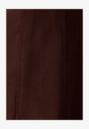 Brown fabric with a textured weave, featuring visible seams and a smooth finish, showcasing a deep, rich color and a consistent tone.