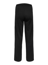 Schwarze Hose mit geradem Bein, von hinten gezeigt, mit hohem Bund und glattem, knitterfreiem Stoff.