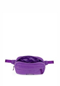 Paarse fleece tas met ritssluiting, voorzien van een zachte buitenkant, plat model, binnenvoering in bijpassend paars en een zijriem.