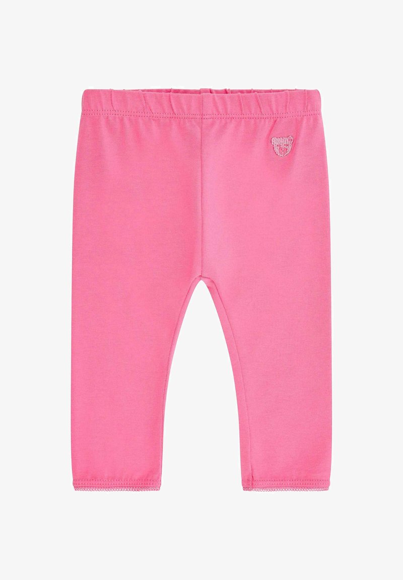 Leggings en coton rose avec une taille élastique et un petit logo de ours à l'avant. Texture lisse et design longueur cheville.