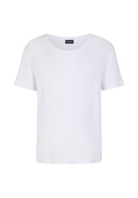 Korte mouwen witte T-shirt, ronde hals, zachte katoenen stof, relaxte pasvorm, geen patronen of grafieken, subtiele naaddetails.