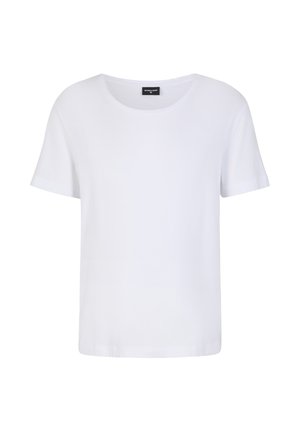 Kurzarm-Wollshirt in Weiß, runder Ausschnitt, weiches Baumwollmaterial, lockere Passform, ohne Muster oder Grafiken, dezente Nahtdetails.