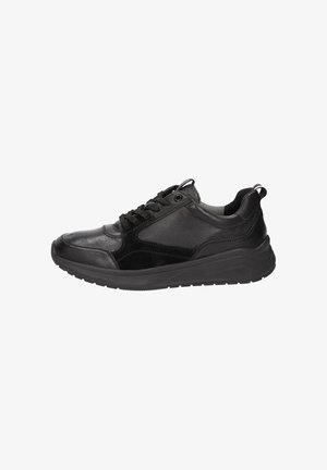 Schwarze Sneakers aus glattem Leder und Wildleder, mit abgerundeter Zehenpartie, Schnürdesign und gepolsterter Sohle für Komfort.