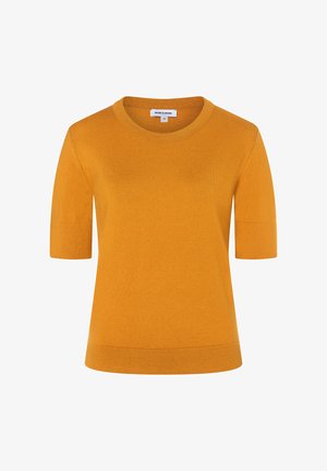 Top en maille jaune moutarde à manches courtes avec encolure ronde et bords côtelés, taille 36, étiqueté More & More.