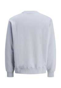 Jasnoniebieski sweatshirt z okrągłym dekoltem, długimi rękawami i prążkowanymi mankietami. Wykonany z miękkiej mieszanki bawełny o gładkiej fakturze.