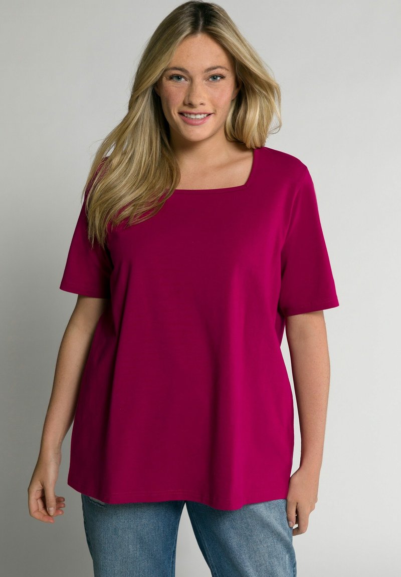 Ulla Popken CARREE-AUSSCHNITT - T-shirt basic - magnolienrot