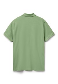 Zelená polo košile s límečkem, krátkými rukávy a hladkým, texturovaným materiálem. Žádné viditelné vzory nebo logo. Pohled zezadu.