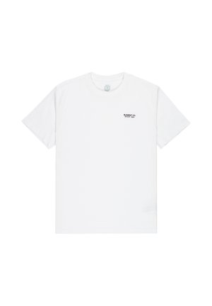 Camiseta de algodón blanca con cuello redondo y mangas cortas, con texto negro que dice "ELEMENT CO. DESDE 1992" en el pecho.