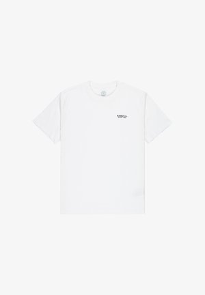 Biele bavlnené tričko s okrúhlym výstrihom a krátkymi rukávmi, s čiernym textom "ELEMENT CO. SINCE 1992" na hrudi.