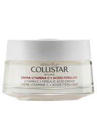 Collistar Vitamin C och Ferulinsyra kräm i en rund glasburk med ett vitt lock. Etiketten har text på flera språk.