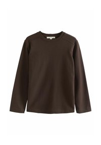 Braunes Langarmshirt aus weicher Baumwolle, mit Rundhalsausschnitt und Raglansleeves, ausgestattet mit einer glatten, schlichten Textur.