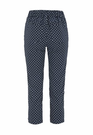 Marina prickiga cropped-byxor med elastisk midja och två bakfickor. Vita prickar skapar ett mönster över tyget.