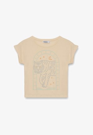 INSIDE, CAMISETA TIGRE ALGODÓN - Camiseta estampada - beige