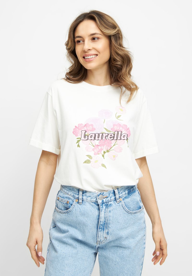 Laurella AGNES PASTEL FLOWERS Tshirt con stampa white/bianco