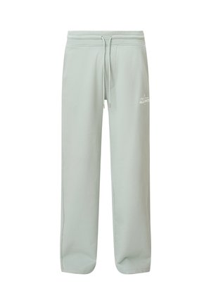 Vaaleanvihreät puuvillateepöksyt, joissa on joustava vyötärö, nyöritys, sivutaskut ja pieni logo vasemmassa reidessä.