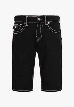 Melni denima šorti ar baltu šuvju, kas ietver priekšējās kabatas un pogu aizdari. Taisna piegriezuma ar nedaudz nolietotu izskatu.