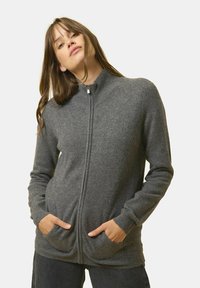 Just Cashmere ZIPPED  WITH KANGA POCKET - Cardigan - mottled anthracite