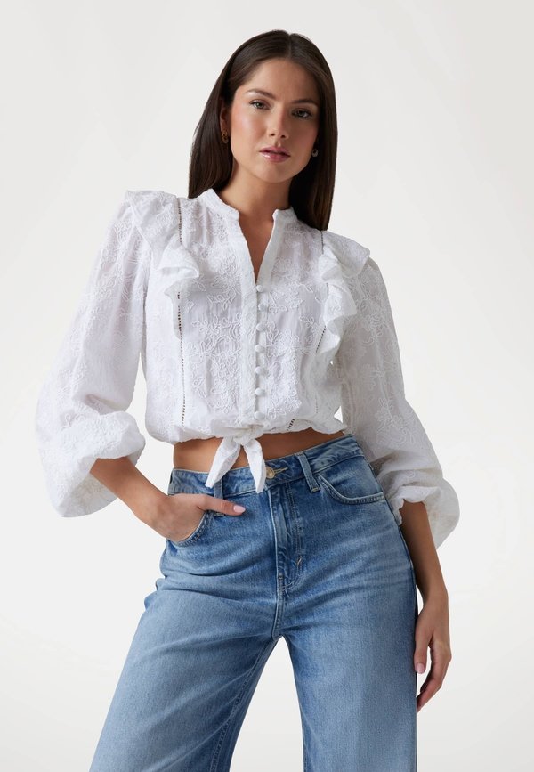 BESTICKTE KNOTENBAND - Hemdbluse - weiß