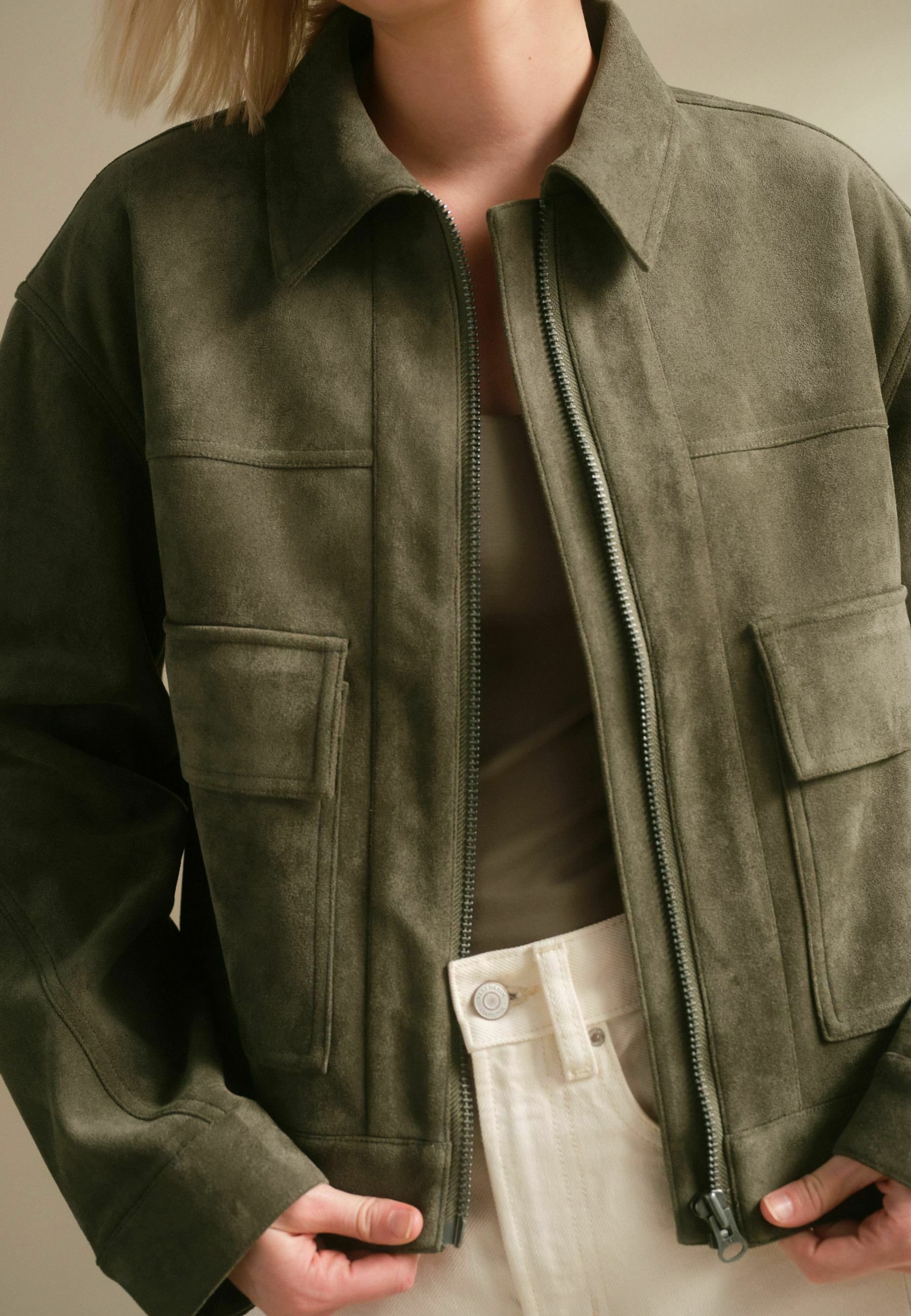 Next Faux leather jacket - khaki green/green - Zalando