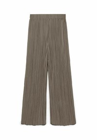 Grijze geplooide wijde broek van textuurstof, met een elastische tailleband en een vloeiende silhouet.