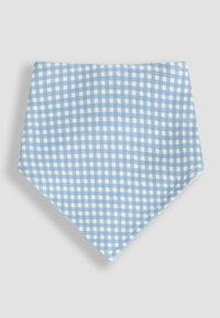Bledomodrá bavlnená bandana s bielym kockovaným vzorom, s trojuholníkovým tvarom a čistými prešitými okrajmi.