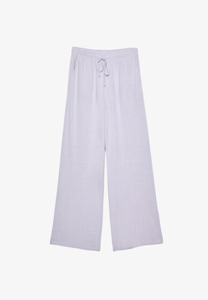 Helle lavendel breite Hosen aus strukturiertem Stoff, mit einem elastischen Bund und verstellbarem Kordelzug für einen bequemen Sitz.