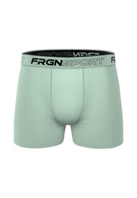 Boxer-briefs vert clair avec une taille élastique noire portant le texte "FRGNSPORT" en blanc. Texture lisse et design ajusté.