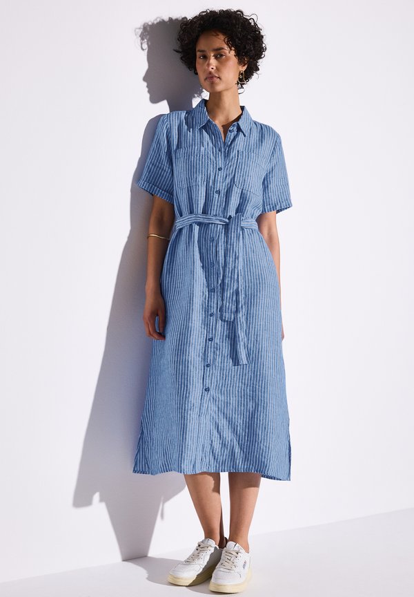 GESTREIFTES - Blusenkleid - blau