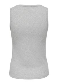 Débardeur côtelé sans manches gris clair vu de dos avec un col rond simple et sans motifs ni logos visibles.