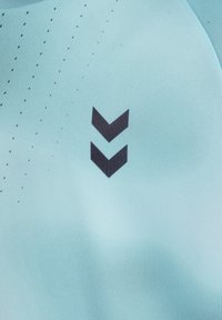 Light blue textured fabric with two dark downward-pointing chevron arrows and a dotted pattern on top left.